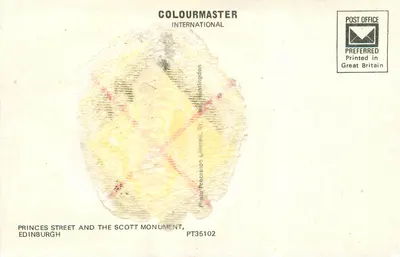 Princes Street i Pomnik Scotta, Edynburg — wydawca Colourmaster International, nr PT35102 — Rewers