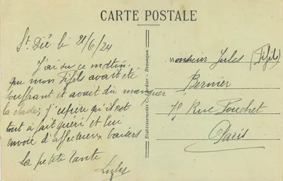 Saint-Dié (Vosges) — Pejzaż z kamiennej kranicy — C.L.B. nr 7627 — Rewers