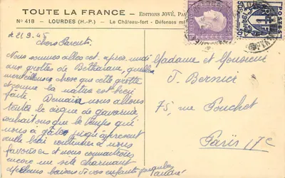 O Castelo-forte de Lourdes — Defesas medievais — Edições Jové, PAU, N° 418 — Verso