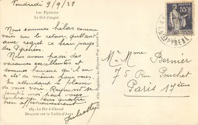 As Pirineus — O Col d'Aspin — Edição Alix, 234, O Fer à Cheval — Verso