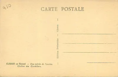 Clisson w Flanant — Wejście do klasztoru Cordeliers — Wydawnictwo Defontaine — Rewers
