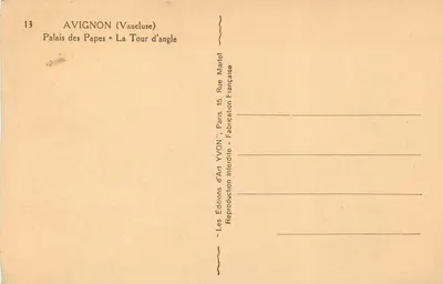 Avignon (Vaucluse) — Palácio dos Papas — A Torre de Ângulo — Edições d'Art Yvon — Verso