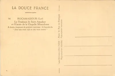 Rocamadour (Lot) — Grobowiec św. Amadoura i wejście do kaplicy cudownej — Wydawnictwo Sztuki YVON — Rewers