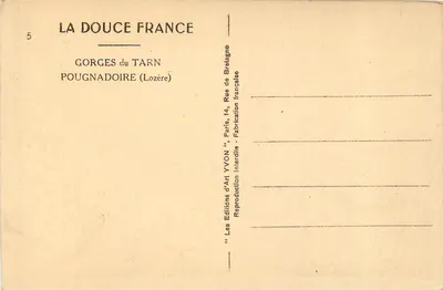 Gorges do Tarn — Pougnadoire (Lozère) — Éditions d'Art Yvon, Paris — Verso