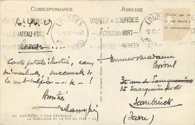 Lourdes — Ogólny widok, basylika i szczyt Jer — LL — Rewers