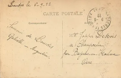 Lourdes — A Virgem da Gruta — Edit. Cascagnous, no Bon Marché, n°105 — Verso