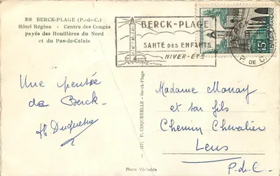 Hotel Regina — Berck-Plage — editor Cap — Verso