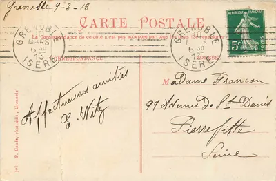 Grenoble — Place de la Gare et les Forts. — P. Gaude, phot.-édit., Grenoble — Verso
