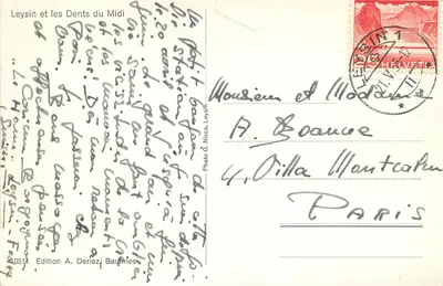 Leysin i Dents du Midi — Wydawnictwo A. Deriaz, Baumes, nr 10511 — Rewers