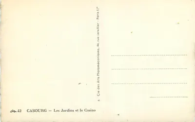 Cabourg — Ogród i Kasyno — Cie des Arts Photomécaniques, Paryż — Rewers