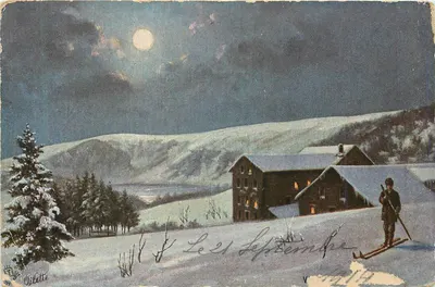 Lago de Setembro — cena de neve sob a lua — editor Oifette, n° 119