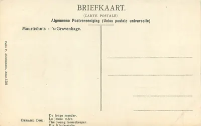 A jovem mãe de Gérard Dou — reprodução de uma pintura — editor Felix P. Abrahamson, n°1201 — Verso