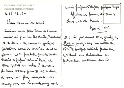 Bordeaux 'Pont de Pierre' — desenho de Jofo Duplantier — Éditions Lagarde, L.06 — Verso