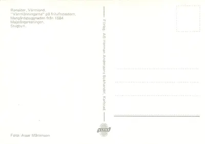 Ransäter — Wärmländingarna, Majstångsresningen, Stugby — wydawca AB Herman Anderssons Bokhandel, Karlstad — Rewers