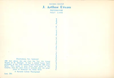 Glastonbury Tor, Somerset — torre em ruínas de São Miguel — J. Arthur Dixon, n° 295 — Verso