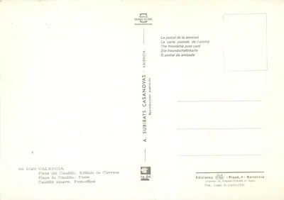 Valência — Praça do Caudillo, noite — A. Subirats Casanovas, n° 1029 — Verso