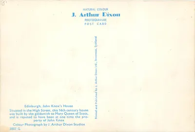 Edimburgo, Casa de John Knox — rua High — J. Arthur Dixon — Verso