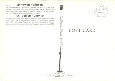 CN Tower, Toronto — widok zachodu słońca — Royal Specialty Sales — Rewers
