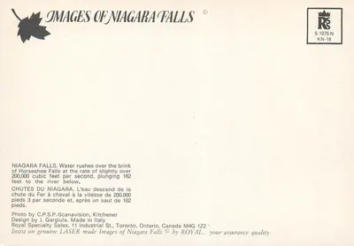 Spadzista Niagara — widok z góry — Images of Niagara Falls, seria S-1075 N — Rewers