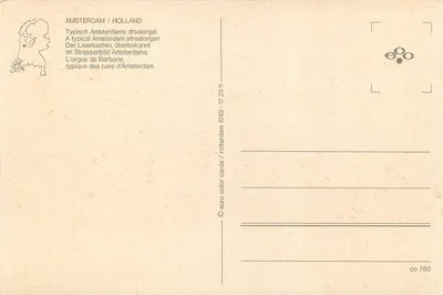Amsterdam / Holanda — Órgão de rua típico — euro color cards / rotterdam (010) — Verso