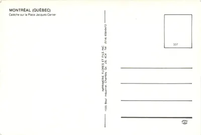Kaloszka na placu Jacques Cartier — Montreal (Québec) — Drukarnia Flores et Fils Inc. nr 337 — Rewers