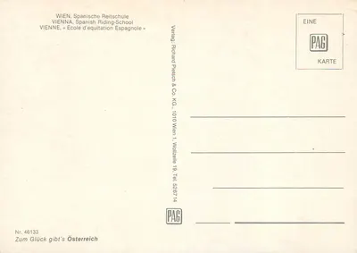 Wiener Spanische Reitschule — Escola de equitação espanhola — Verlag Richard Pielsch & Co. KG — Verso