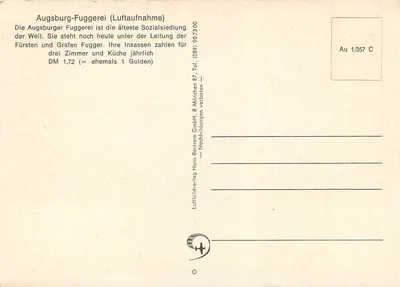 Augsburg-Fuggerei — widok z lotu — Luftbildverlag Hans Bertram GmbH, 8 München 87 — Rewers