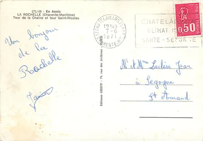 La Rochelle — Wieża łańcuchowa i wieża św. Nikołaja — Wydawnictwo Greff — Rewers