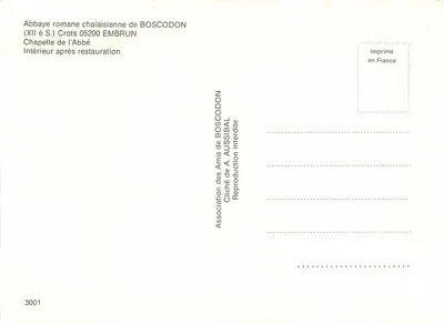 Rzymska abbatia chalaisijska w BOSCODON — kaplica Abba — wnętrze po restawracji — Stowarzyszenie Przyjaciół BOSCODON, nr 3001 — Rewers