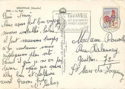 Port de Granville — vue du port avec bateaux et église — Éditions DI MARIO — Verso