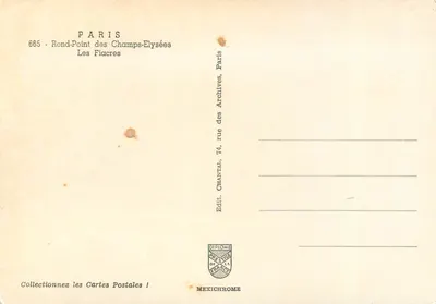 Paryż - Rond-Point des Champs-Élysées — Les Fiacres — Éditeur Mexichrome, n°665 — Rewers