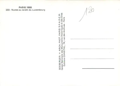 Enfermeras en el Jardín del Luxembourg — París 1900 — Ediciones SEEBERGER — Reverso