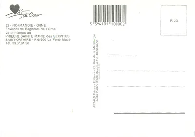 Prieuré Sainte-Marie des Servites — Ao redor de Bagnoles-de-l'Orne — Editor ARTAUD Frères — Verso