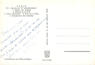 Paris - Aspectos do 13º arrondissement — Editions Preslise, n°353 — Verso