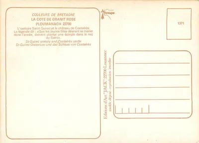 A Lenda de São Guirrec — PLOUMANACH — Edições de Arte 'JACK' n°22700 — Verso