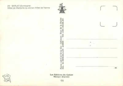 Sarlat (Dordônia) — Hotel de Maleville ou antigo Hotel de Vienne — Pierre Artaud & Cie, editores — Verso