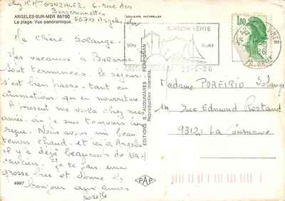 Argeles-sur-Mer — vista panorâmica — Edições S. Audumares, n° 4997 — Verso