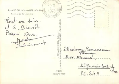 Zamek Sapinière — Angoulins-sur-Mer — Wydawnictwo Artaud Frères — Rewers