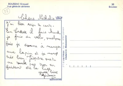 Boussac (Creuse) — Vista geral aérea — Cliché J.C. Meauxsoone — Verso