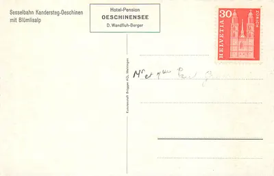 Zakryte góry — kabina teleferyku — Hotel-Pensjon OESCHINENSEE — Rewers