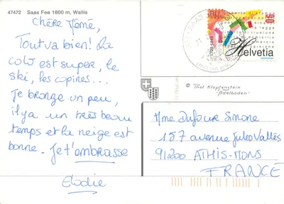 Saas-Fee — vista panorâmica nevada — editora Thot Klopfenstein — Verso