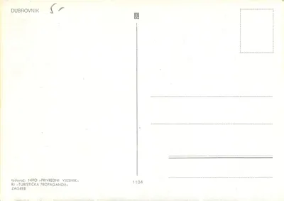 Dubrownik — widok panoramiczny i zabytki — wydawca NIRO »Privredni vjesnik«, nr 1104 — Rewers