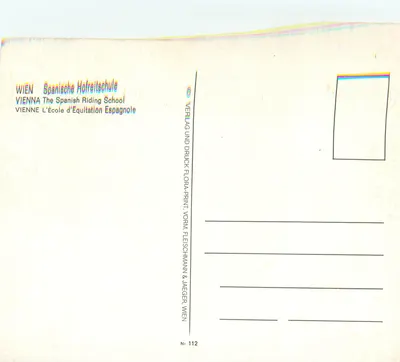 Escola de equitação espanhola — Viena — editor Flora-Print, n° 112 — Verso
