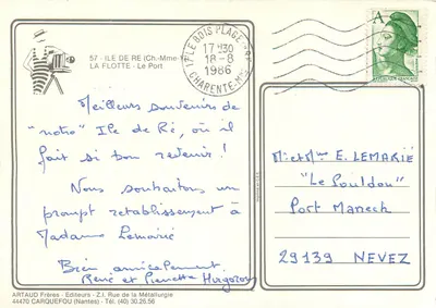 Port na Wyspie Ré — scena rybacka — Artaud Frères, Nantes — Rewers
