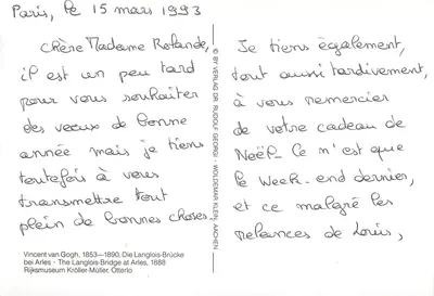 La Langlois w Arles — Vincent van Gogh, 1888 — wydawnictwo Verlag Dr. Rudolf Georgi — Rewers