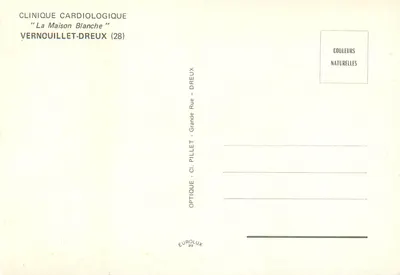 Jardim e edifício moderno — Clínica Cardiológica 'La Maison Blanche' — Vernouillet-Dreux (28) — Verso