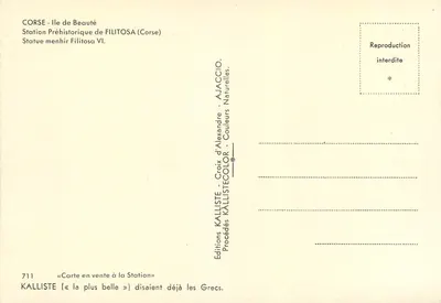 Statua menhir Filitosa VI — Estación Prehistórica de Filitosa — Éditions KALLISTE — Reverso