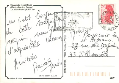 Chamonix Mont-Blanc — vista do Mont-Blanc — Foto Pierre ALLET, editor diffu-cards, n° 74400 V 2222 — Verso