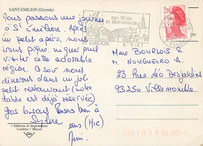 St Emilion — Vista geral, igreja, claustros, eremitério, catacumbas — Edições e Impressões Combier / Mâcon — Verso