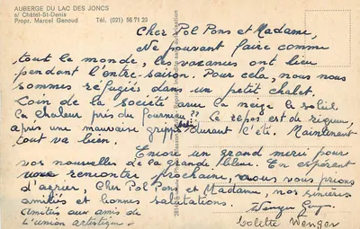 Gospoda na Jeziorze Jonczakach — Châtel-St-Denis — Właściciel Marcel Genoud — Rewers